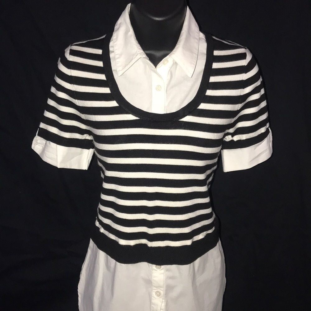Black and White stripe sweater w/ attached shirt